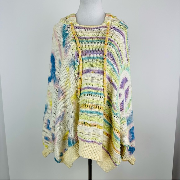 Free People Flower Child Multi Color Peace Sign Hoodie Oversized Sweater Large - Picture 2 of 11